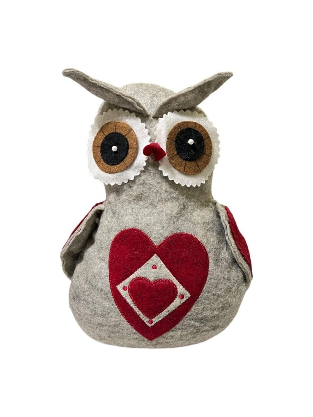 Owl Door Stopper Shelf Sitter Weighted Felt Big Eyes Heart Winter Rustic Read